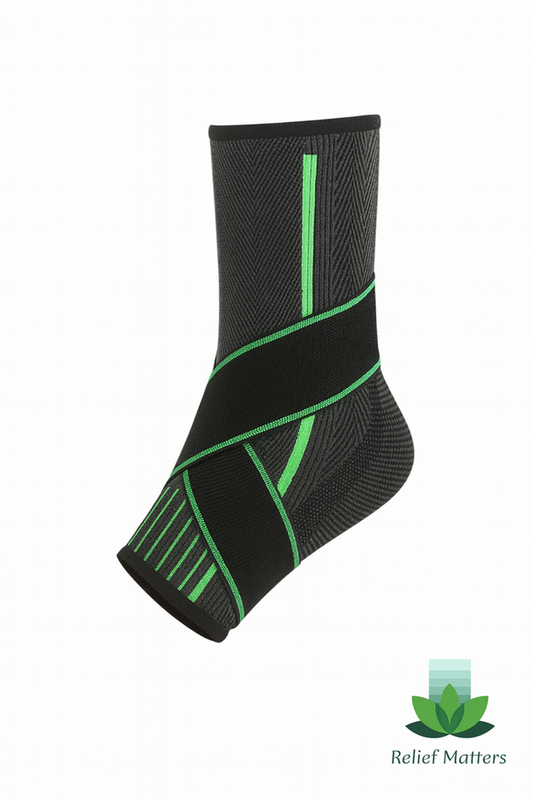Adjustable ankle support brace providing stability and pain relief for sprains, strains, and everyday movement – lightweight and breathable design from Relief Matters
