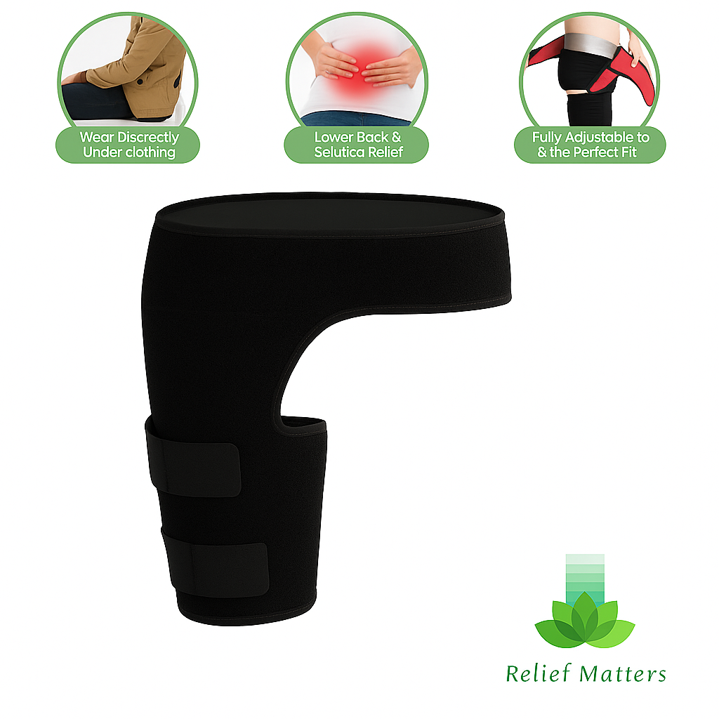 Ergonomic hip and thigh brace designed for maximum support and comfort – breathable, non-slip material offers firm compression without restricting movement.