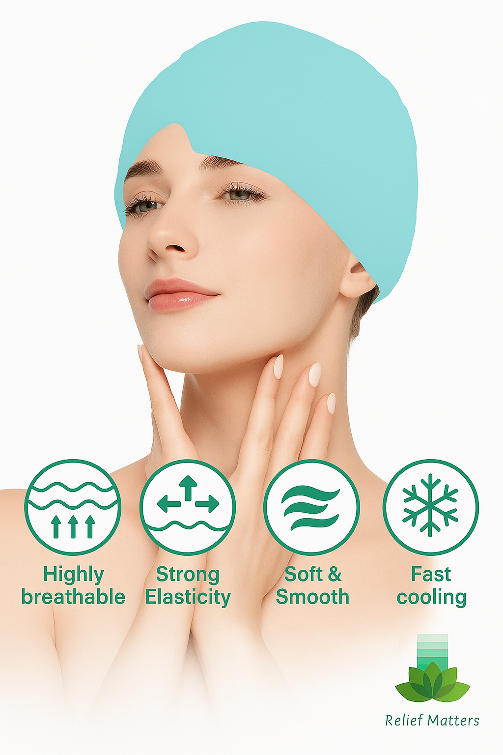 Reusable migraine relief cap designed for both hot and cold use – microwave or freeze to deliver targeted temperature therapy for fast, effective pain relief.