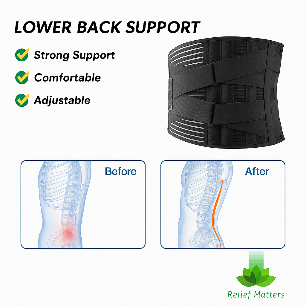 “Ergonomic lumbar back brace delivering firm support to relieve pressure, ease chronic back pain, and improve posture alignment throughout the day.”
