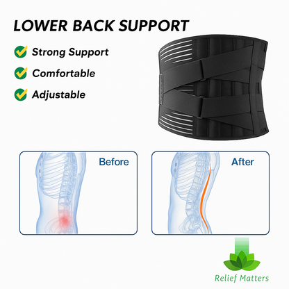 “Ergonomic lumbar back brace delivering firm support to relieve pressure, ease chronic back pain, and improve posture alignment throughout the day.”