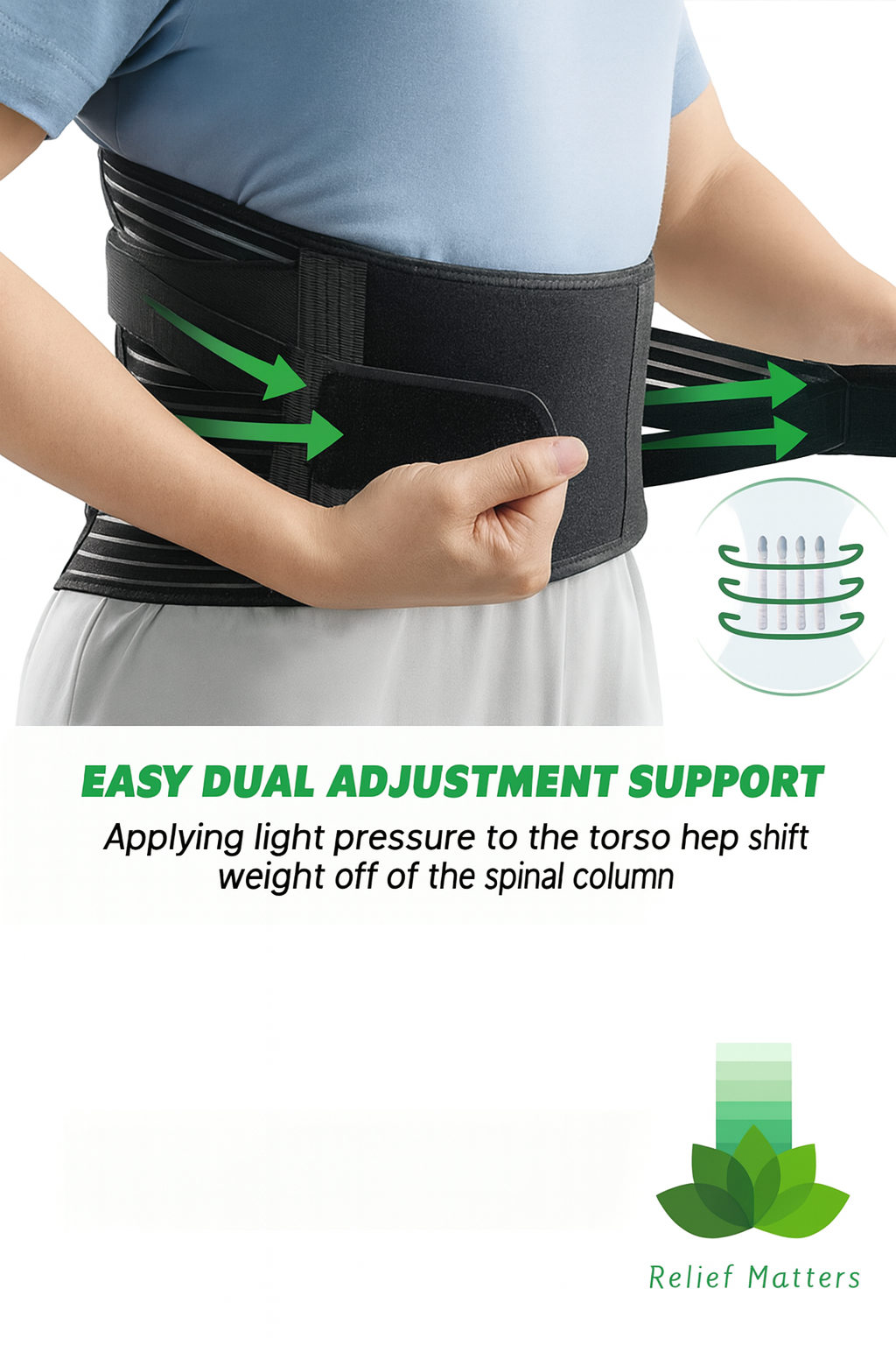 “High-quality lumbar support belt made from durable, breathable fabric with reinforced stitching – flexible design for long-lasting comfort and stability.”