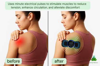 Advanced EMS massage patch using gentle electrical muscle stimulation to reduce tension, ease pain, and improve blood circulation – safe and effective home therapy