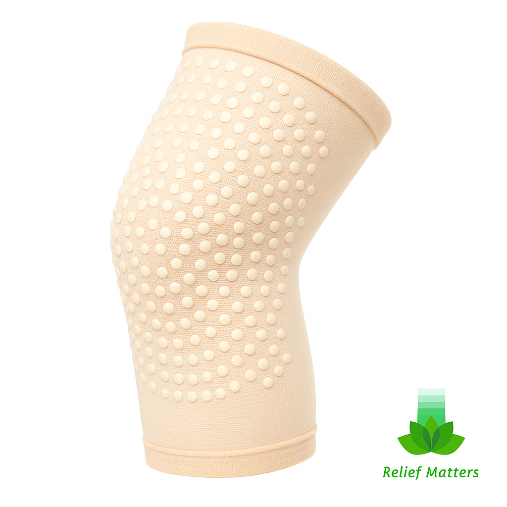 “Heated knee pads providing soothing warmth and targeted relief for sore joints and muscles – promotes comfort, recovery, and mobility from Relief Matters.”