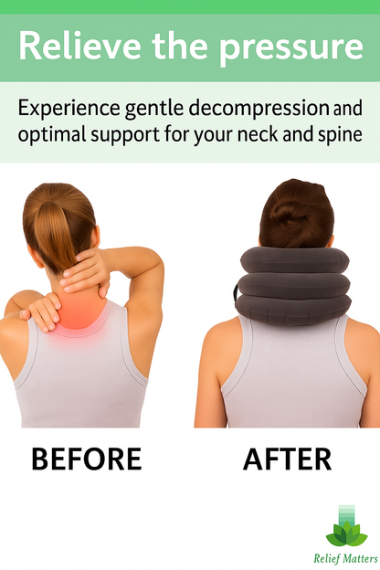Comfortable inflatable neck pillow that eases pressure, improves blood flow, and provides lasting relief after extended wear