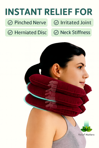 Inflatable cervical neck pillow offering targeted relief from neck strain, tension, and muscle fatigue – supports proper alignment and posture