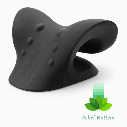 “Ergonomic neck stretcher pillow providing gentle spinal alignment and pain relief – helps ease tension, stiffness, and improve posture from Relief Matters.”