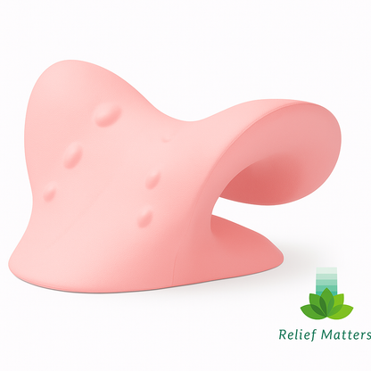 “Ergonomic neck stretcher pillow providing gentle spinal alignment and pain relief – helps ease tension, stiffness, and improve posture from Relief Matters.”