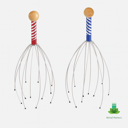 Flexible octopus head massager with soft prongs that conform to the shape of your scalp – provides a soothing, comfortable massage without rigidity
