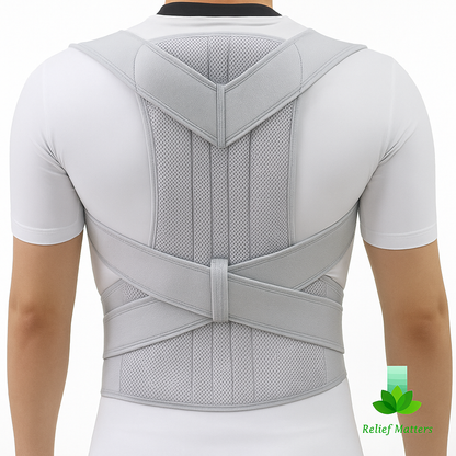 Lightweight back posture corrector designed for everyday wear – discreet under clothing for work, home, or travel to maintain proper alignment throughout the day