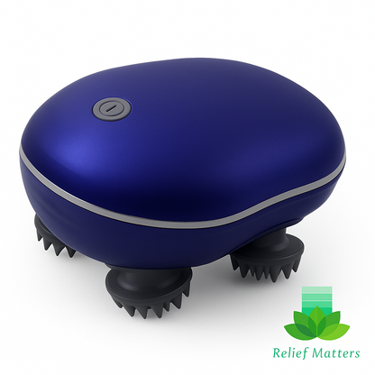 Electric scalp massager promoting relaxation, improved circulation, and stress relief – gentle vibration therapy for a soothing self-care experience from Relief Matters