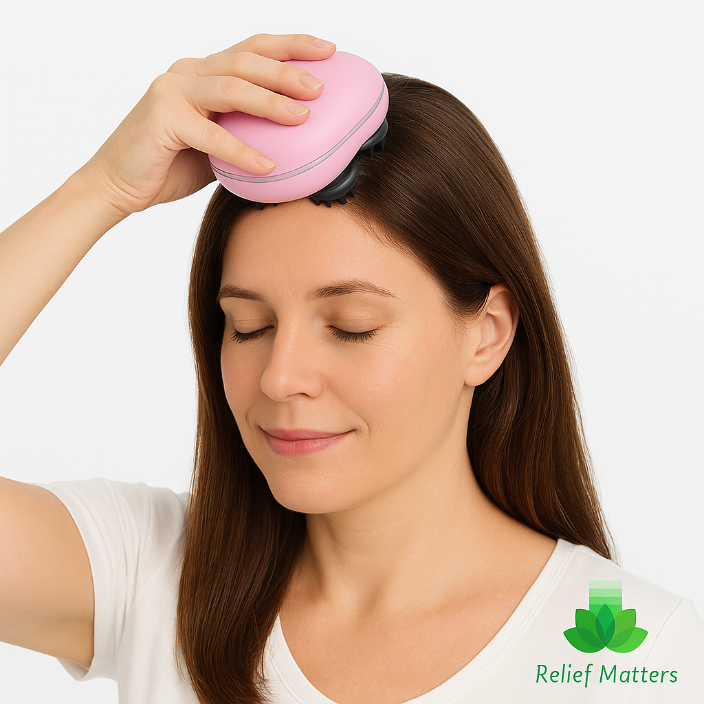 Rechargeable electric scalp massager delivering deep comfort and tension relief – designed to ease headaches, relax muscles, and support calm after a long day