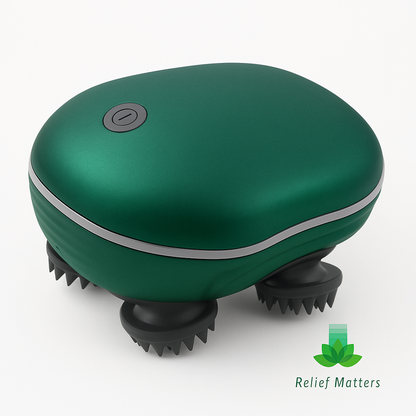 Electric scalp massager promoting relaxation, improved circulation, and stress relief – gentle vibration therapy for a soothing self-care experience from Relief Matters