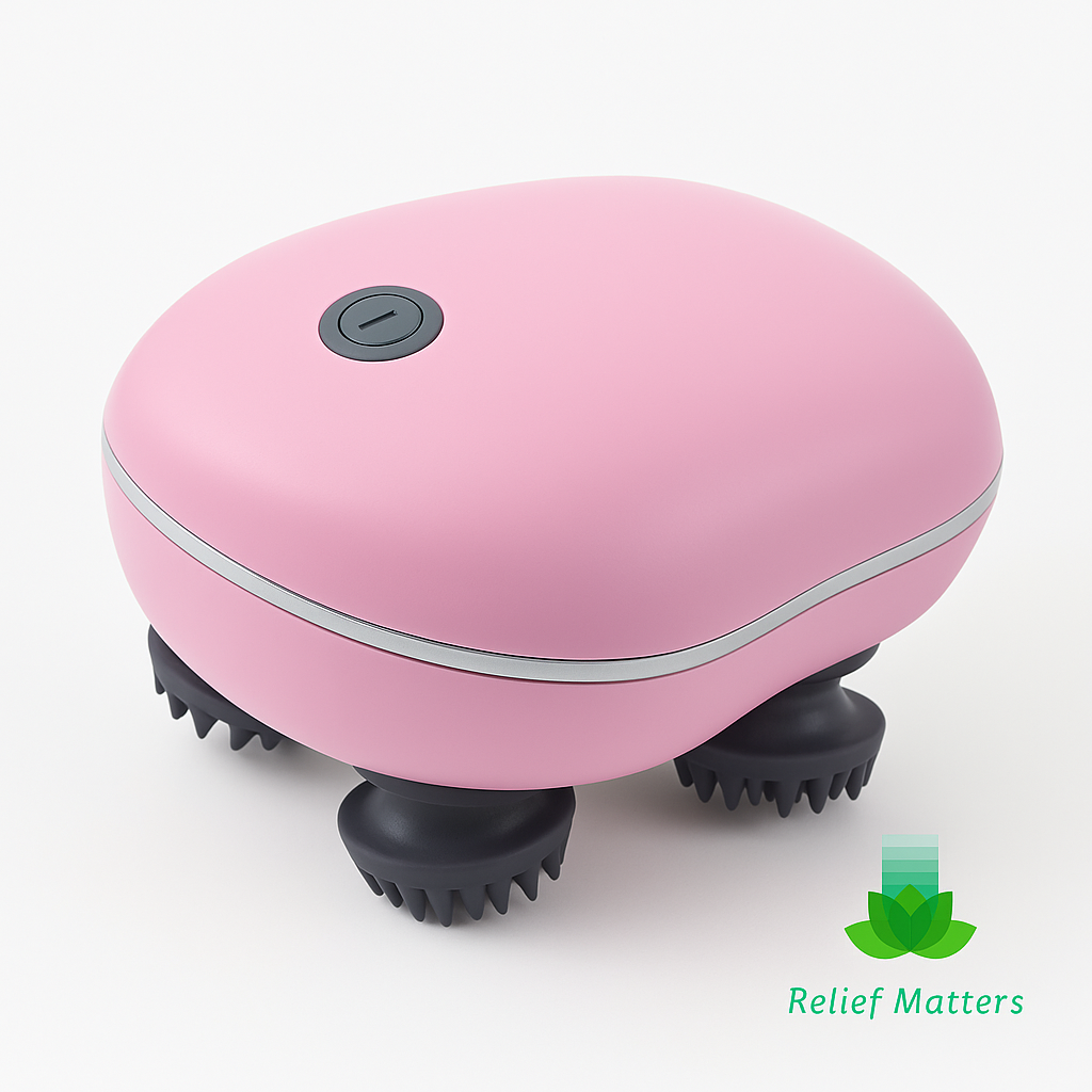 Electric scalp massager promoting relaxation, improved circulation, and stress relief – gentle vibration therapy for a soothing self-care experience from Relief Matters