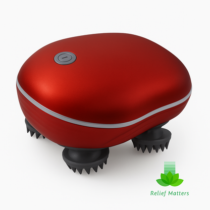 Electric scalp massager promoting relaxation, improved circulation, and stress relief – gentle vibration therapy for a soothing self-care experience from Relief Matters